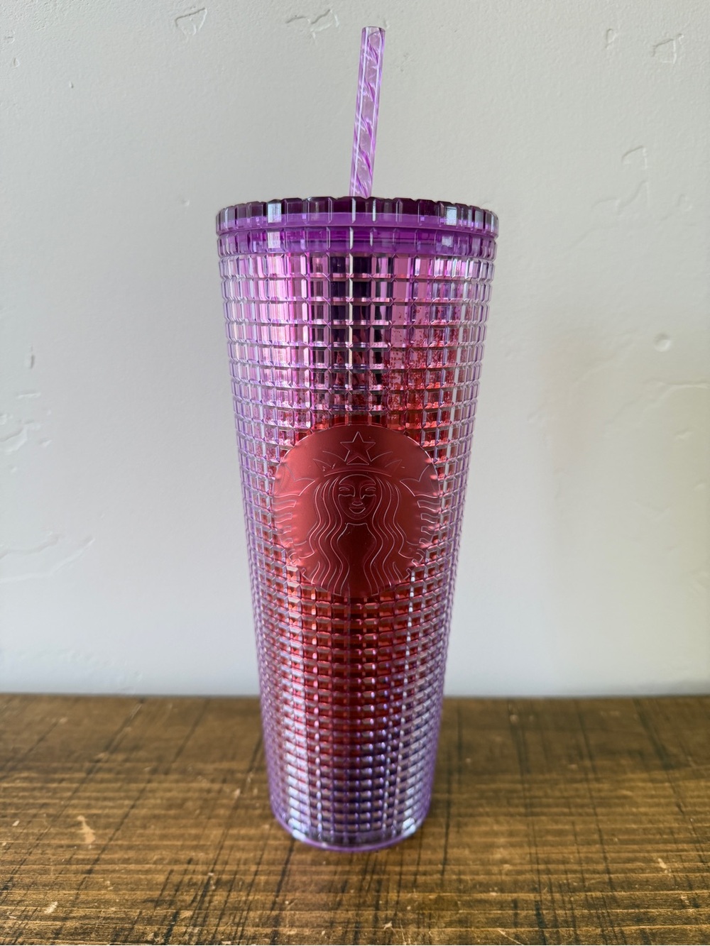 NEW Starbucks 2021 Pink Purple Grid Cold Tumbler 24oz Brand New